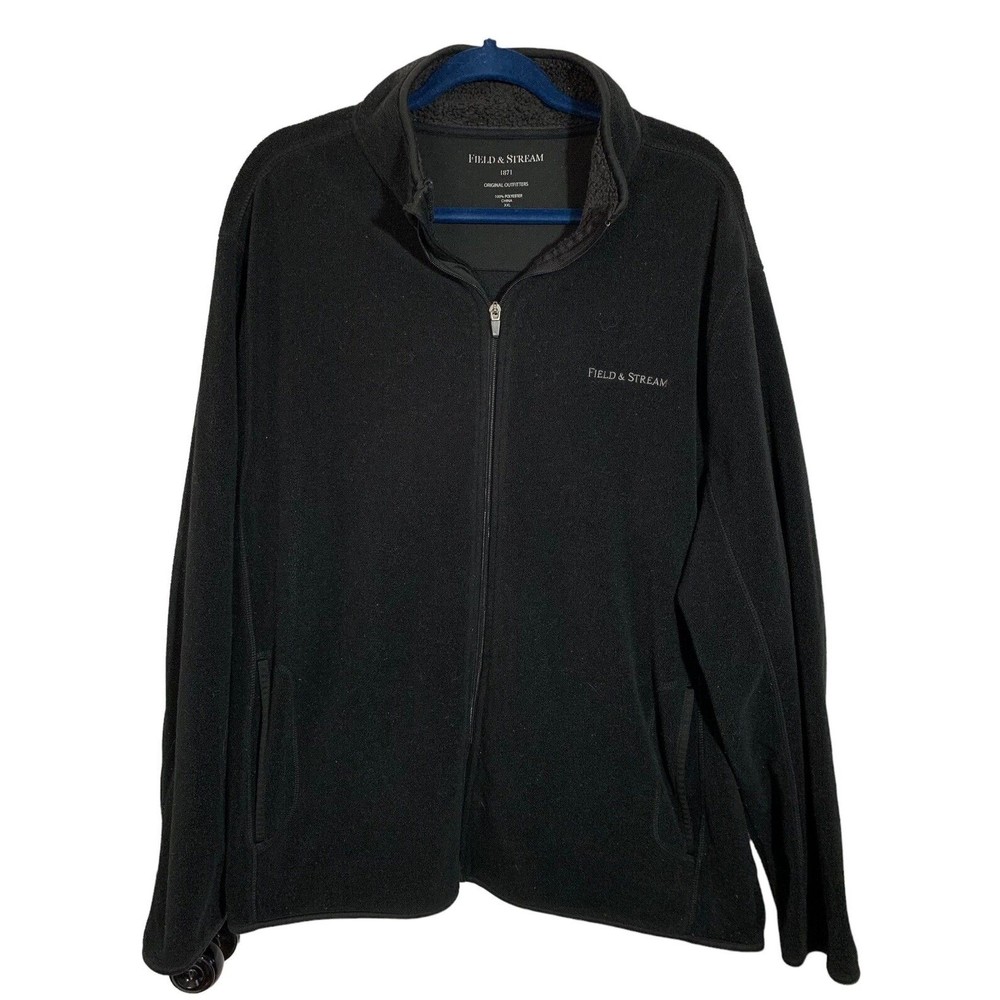 Field & Stream Mens Size 2XL Black Full Zip Fleece Jacket Outdoors Hiking